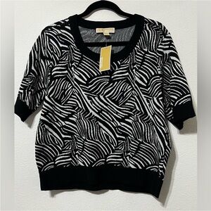 Michael Kors Black and White V-Neck Sweater